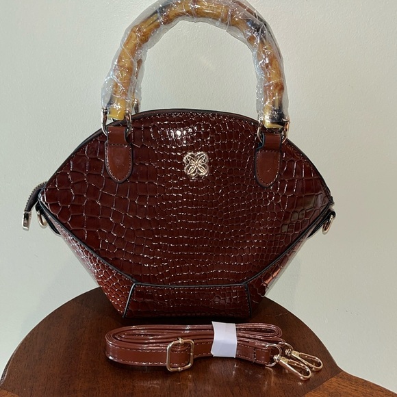 Accessorize   Satchel  Crossbody bag   Croc pattern patent leather  brown/bamboo - Picture 1 of 10